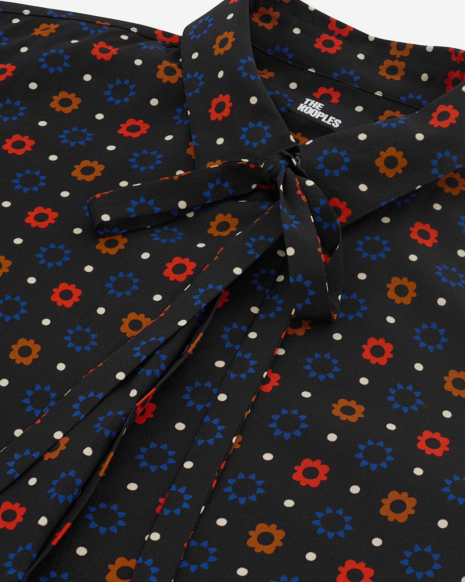 Black silk blend polka dot and floral print shirt