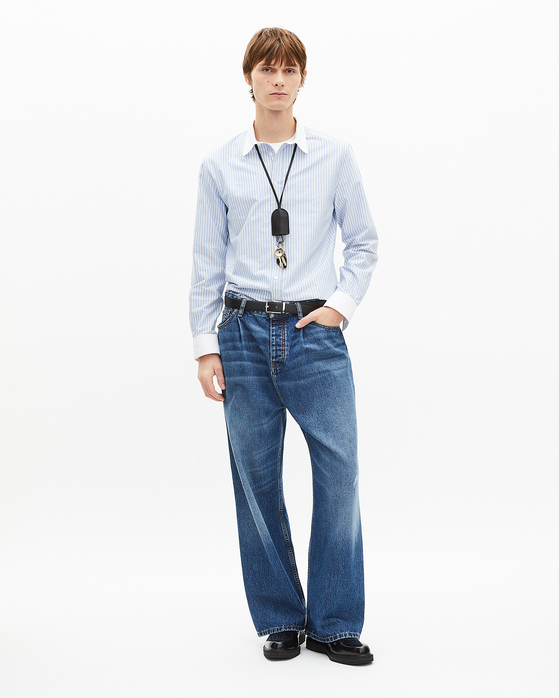 Blue striped shirt with contrasting collar