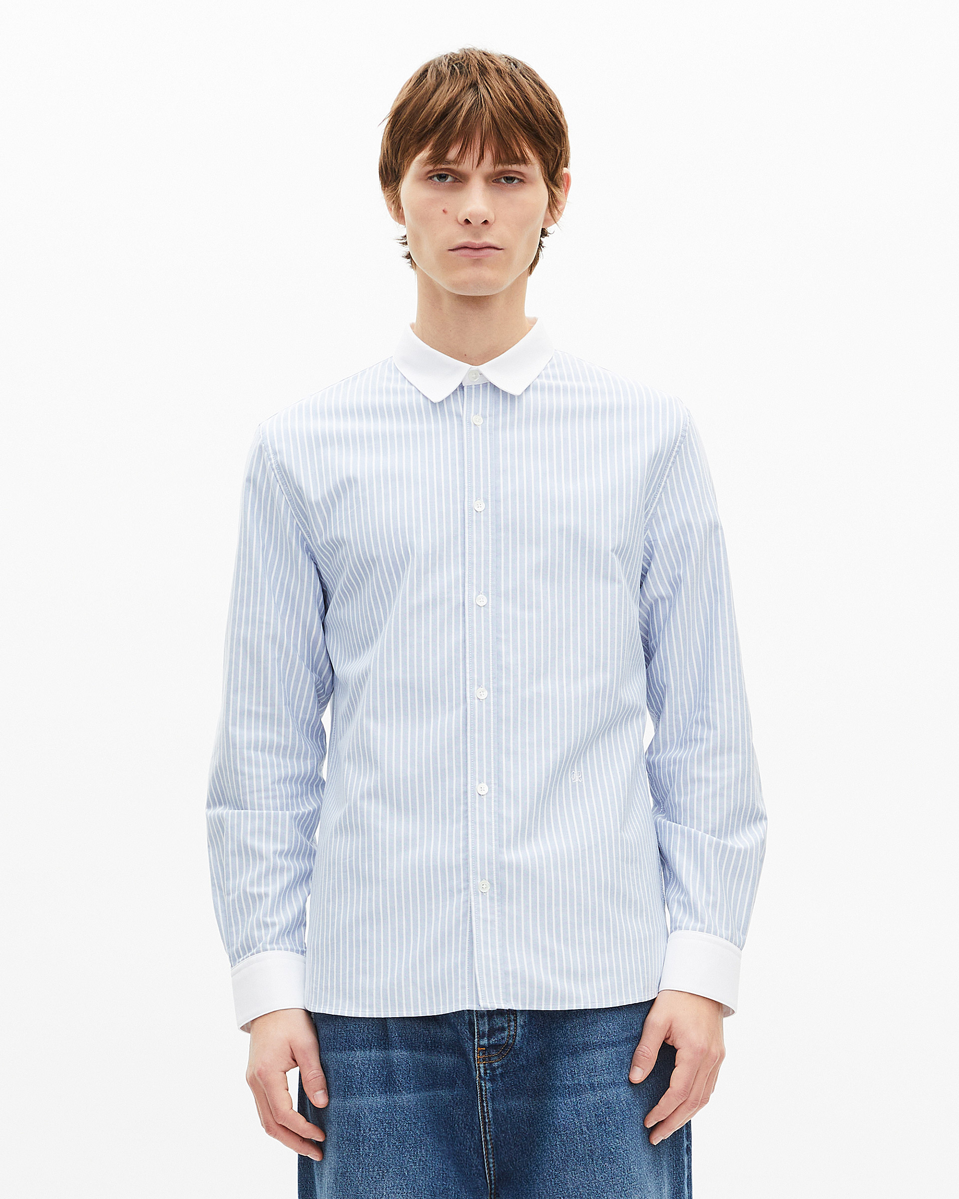 Blue striped shirt with contrasting collar
