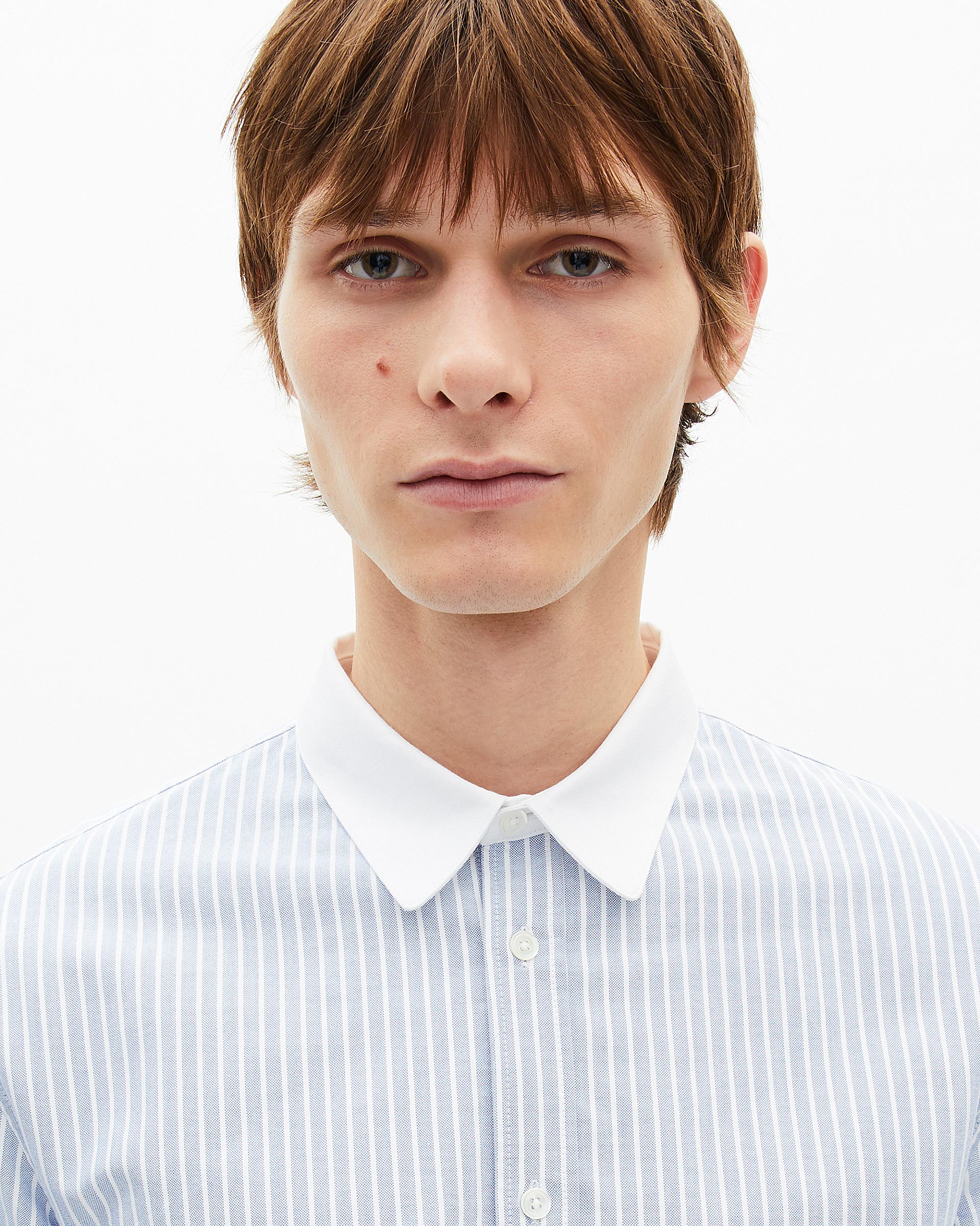 Blue striped shirt with contrasting collar