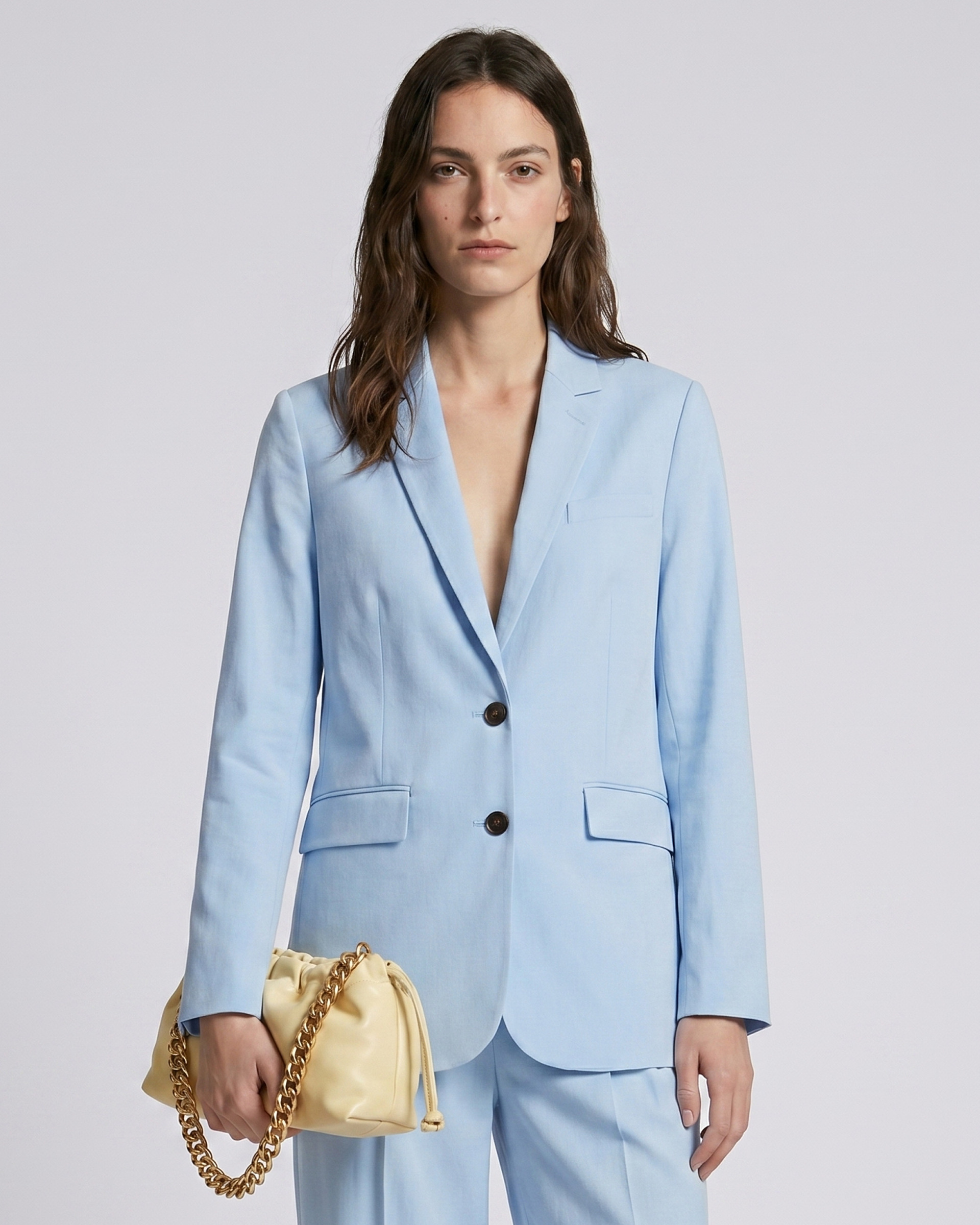 Pastel blue linen and cotton straight suit jacket