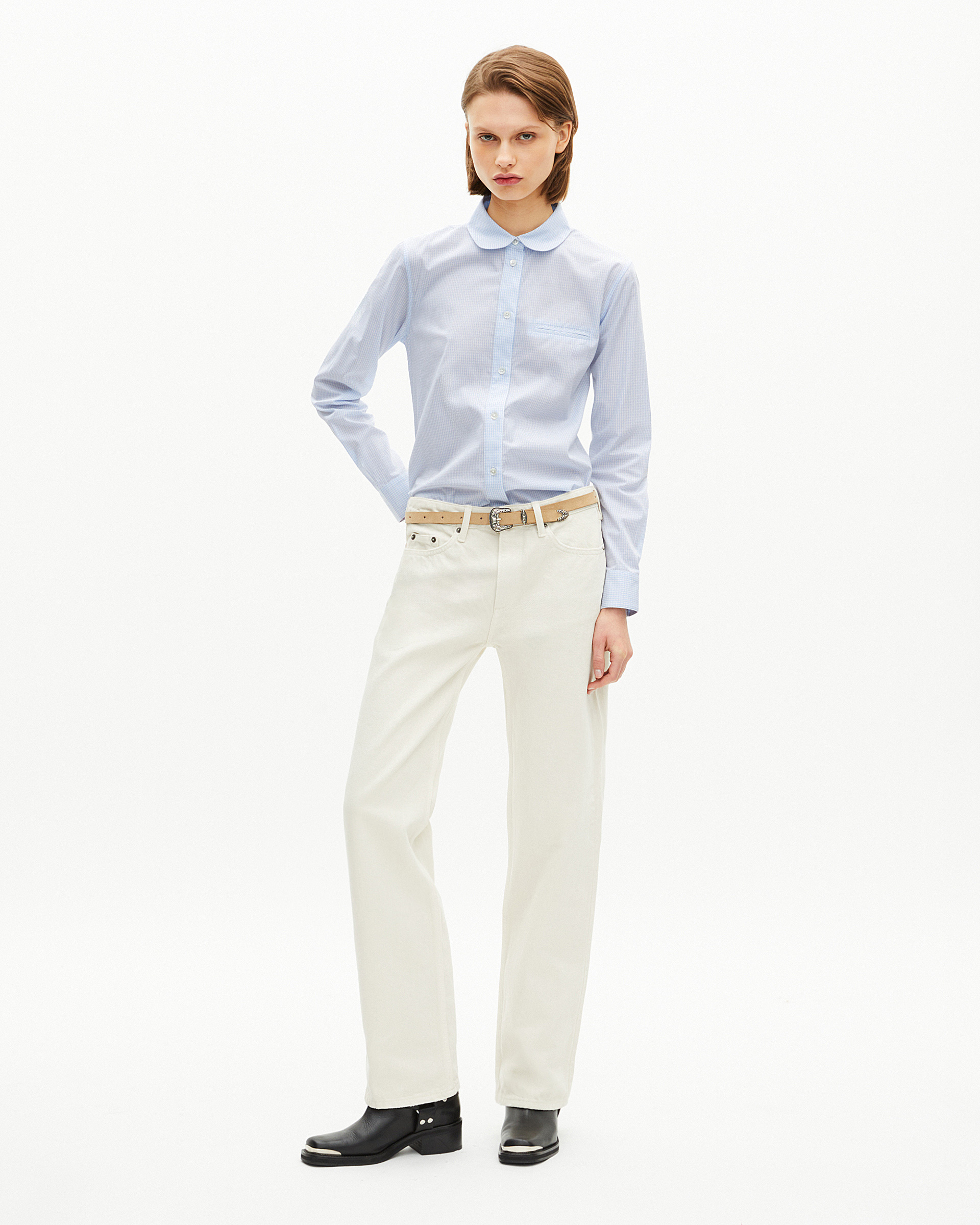 Light blue micro check shirt