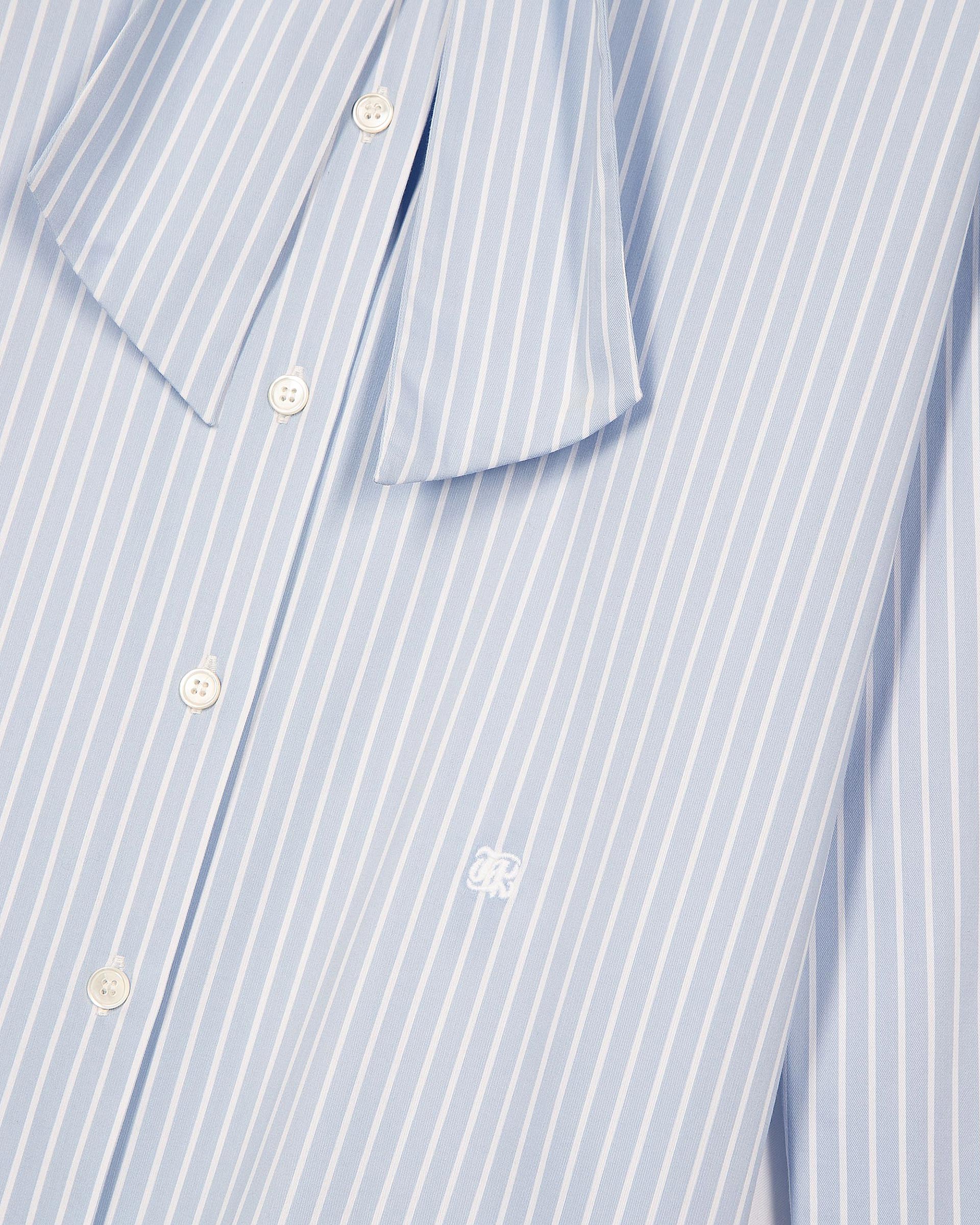Blue striped cotton blend shirt with lavaliere collar