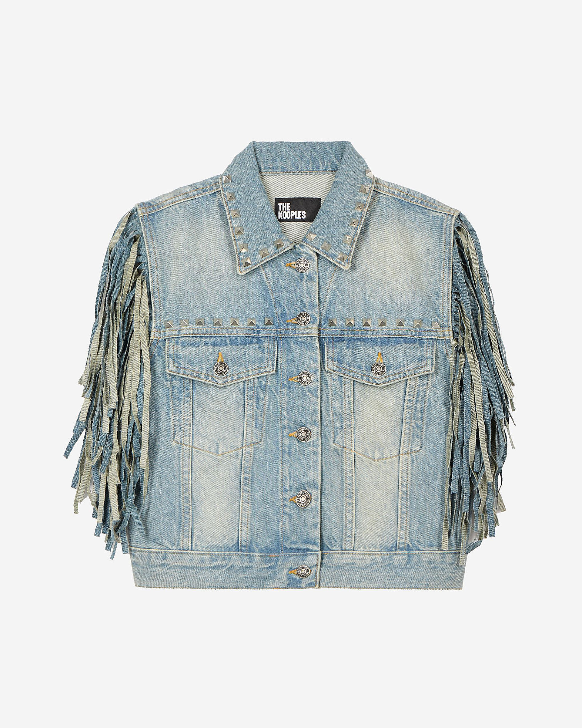 Blue denim jacket with bangs and studs