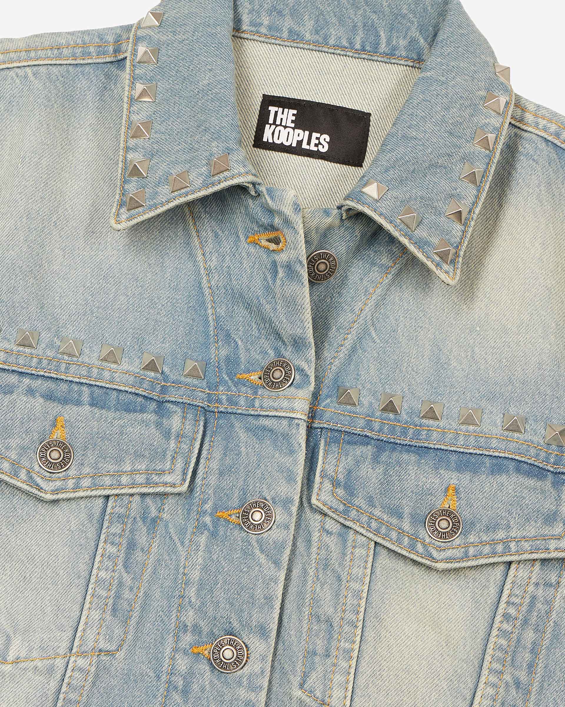 Blue denim jacket with bangs and studs