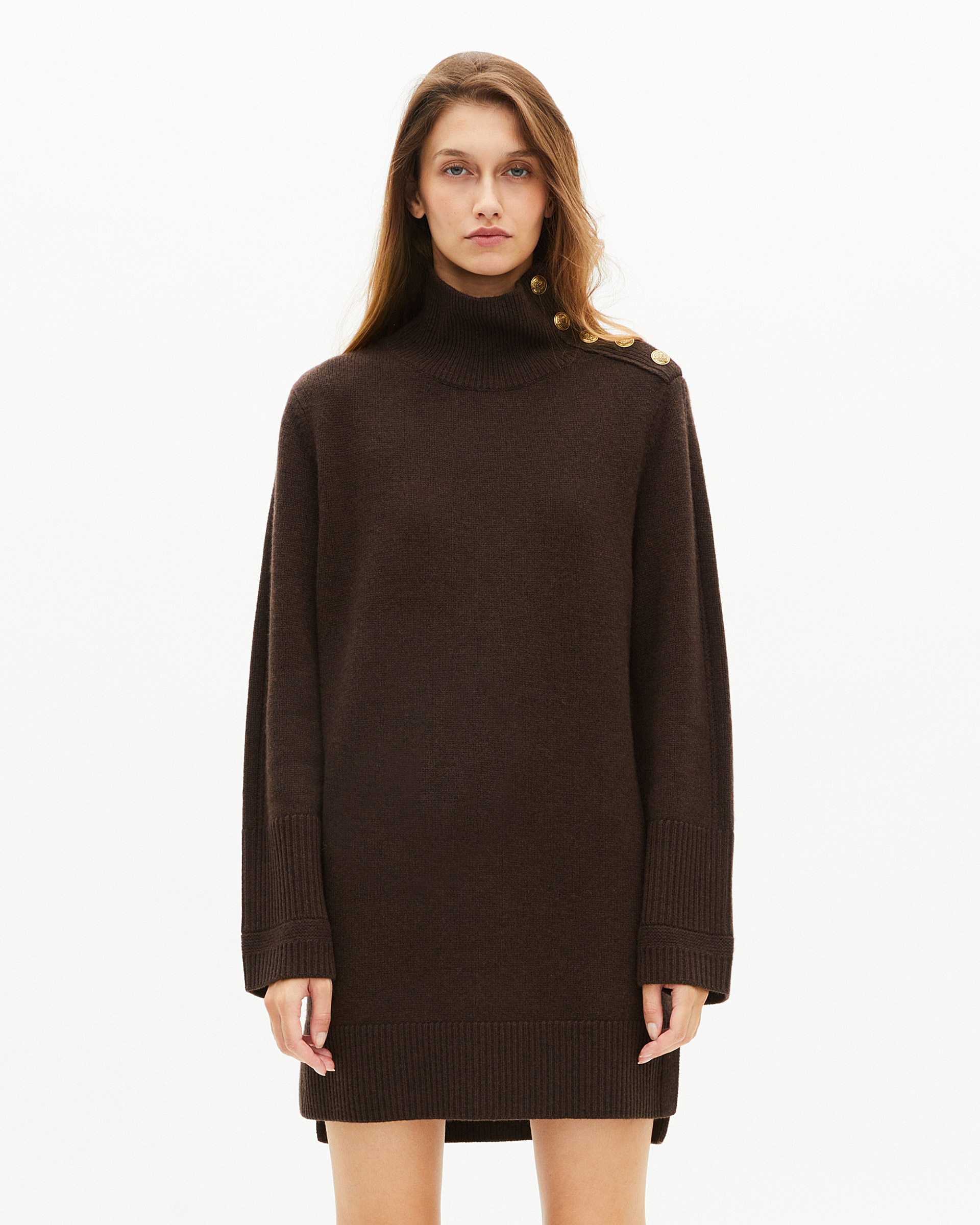 Short dress in brown wool