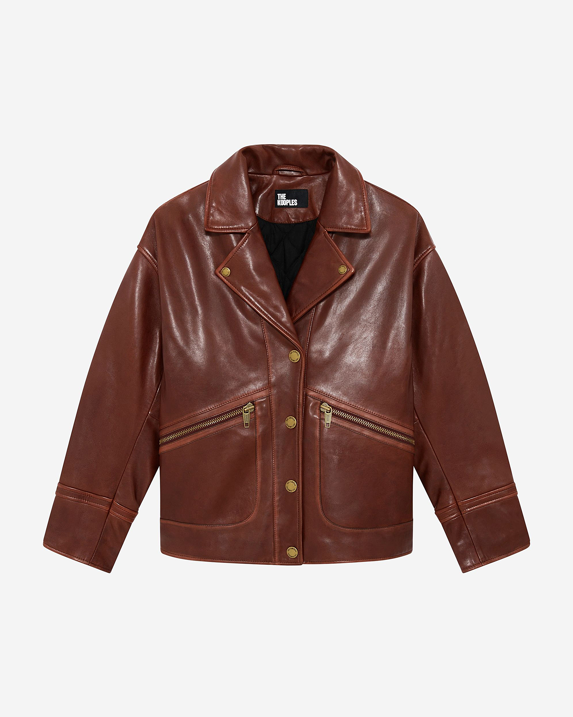 Loose-fitting brown leather jacket