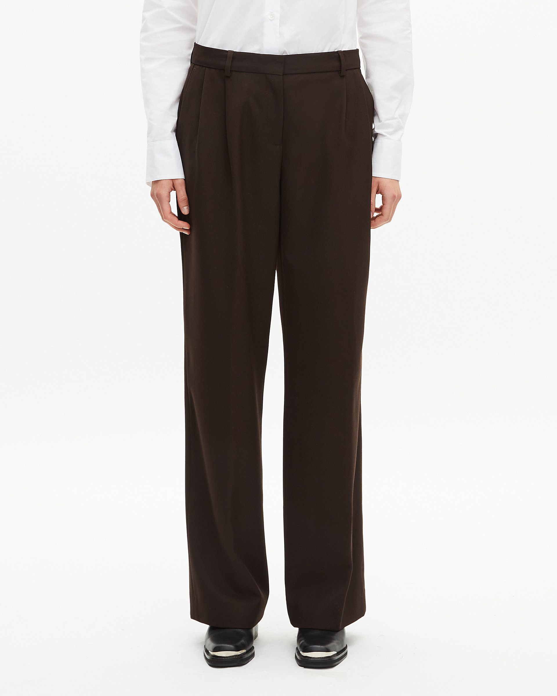 Brown wool blend wide-leg tailored pants