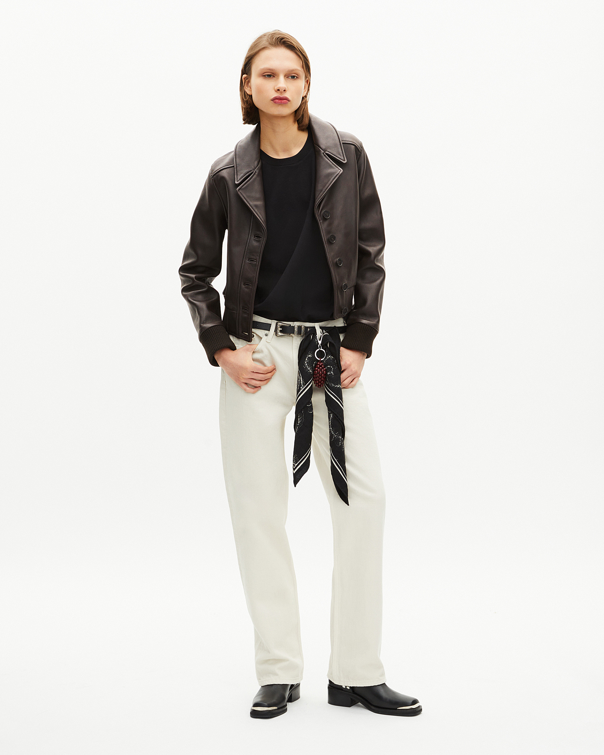 Short brown leather jacket