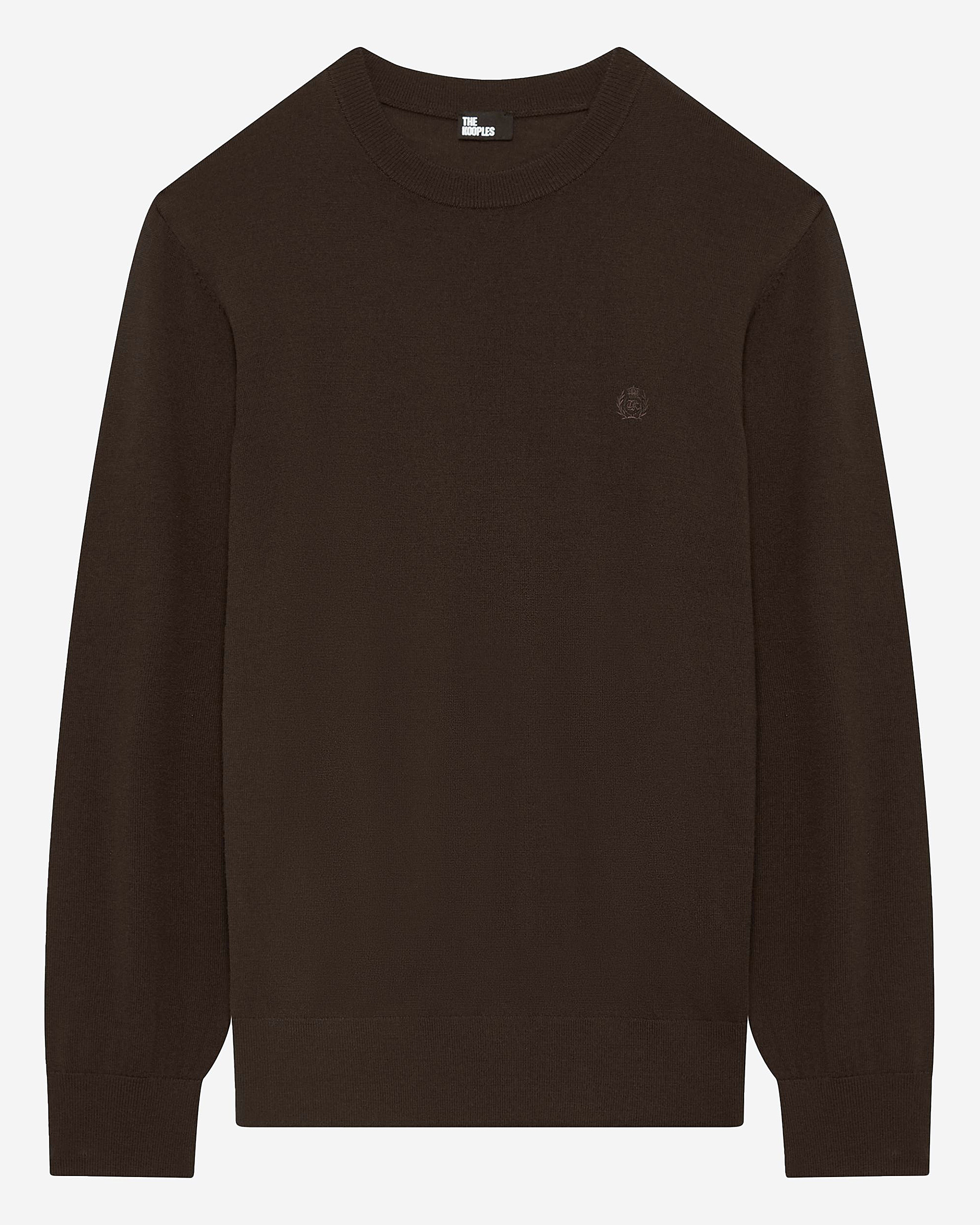 Brown merino wool round-neck sweater