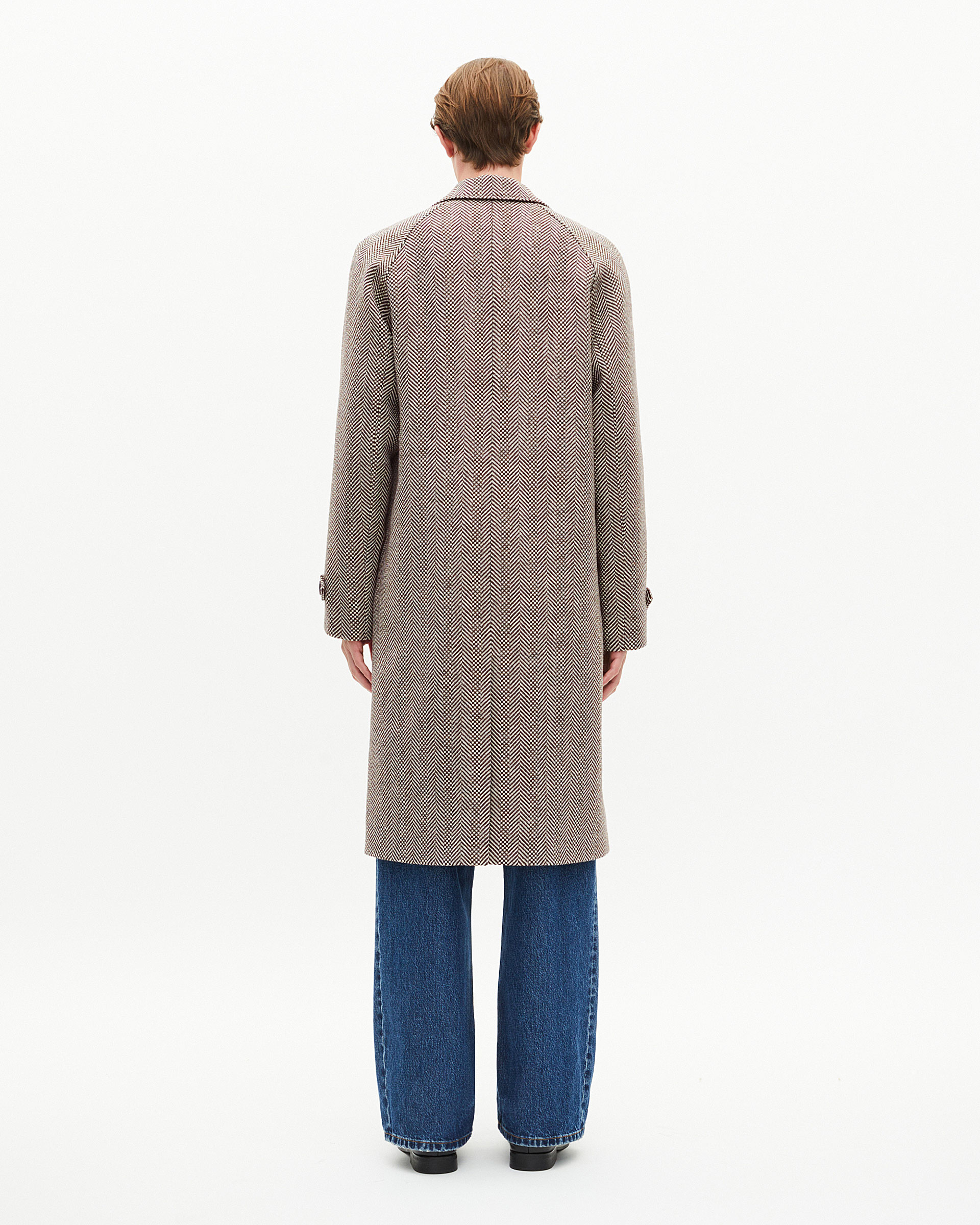 Long brown wool herringbone coat