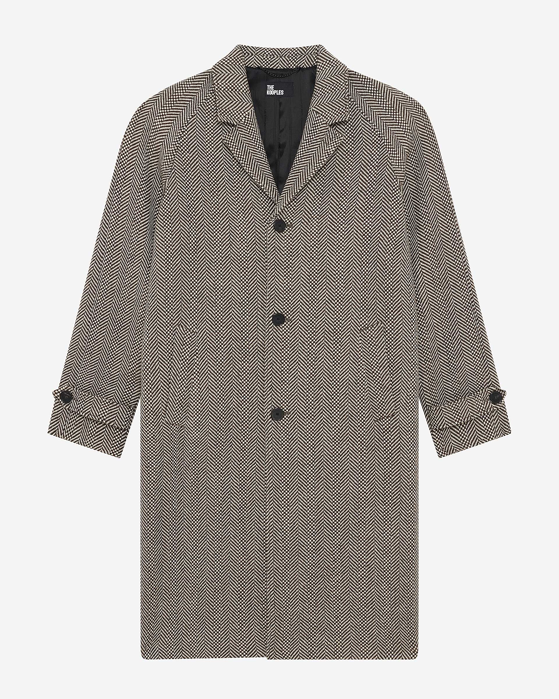 Long brown wool herringbone coat