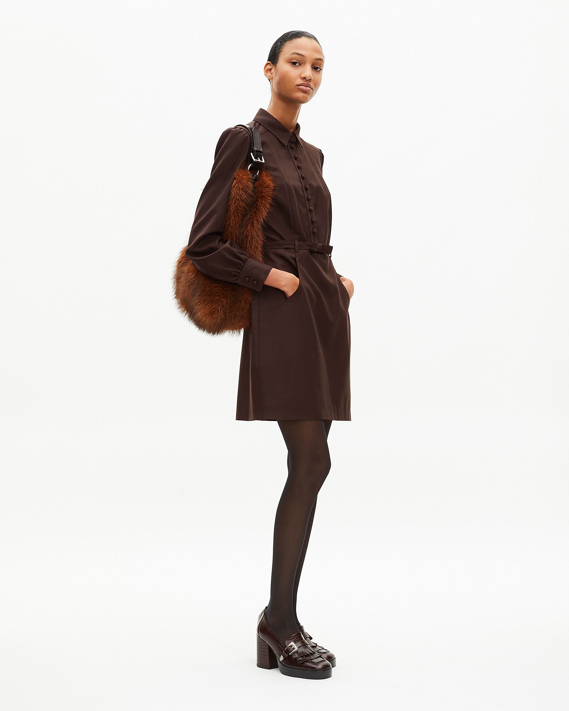 Short dress in brown wool