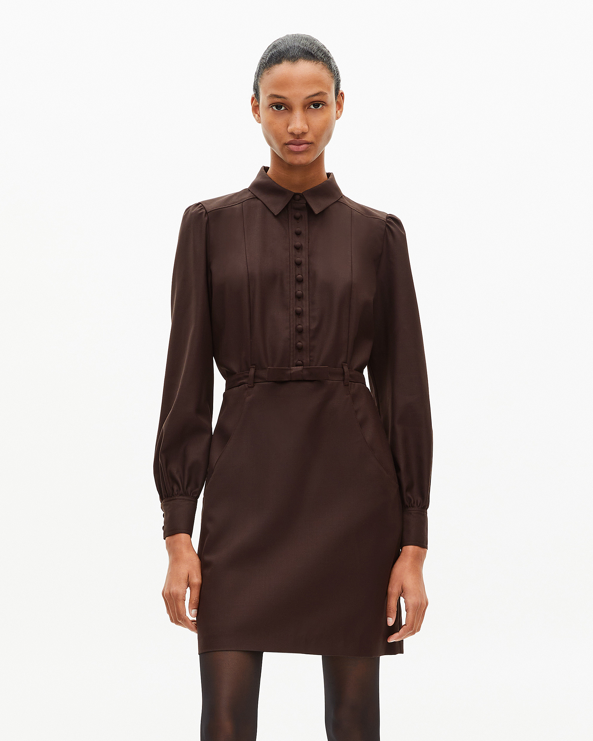 Short dress in brown wool