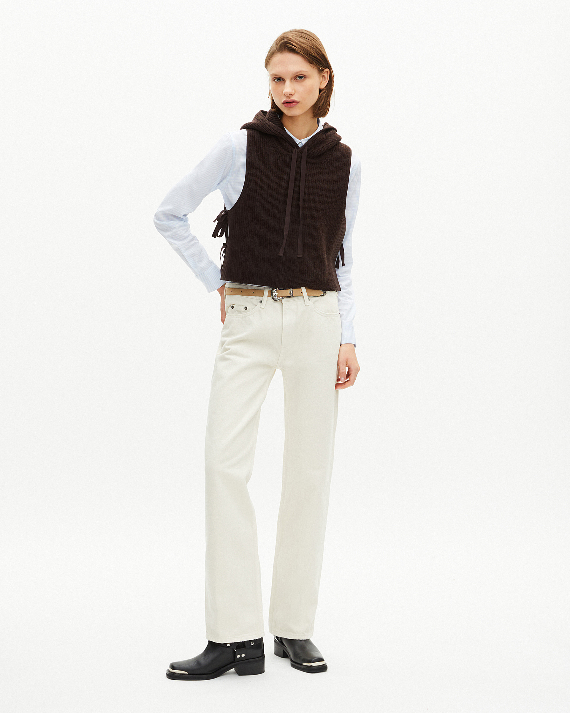 Brown wool and cotton sleeveless sweater