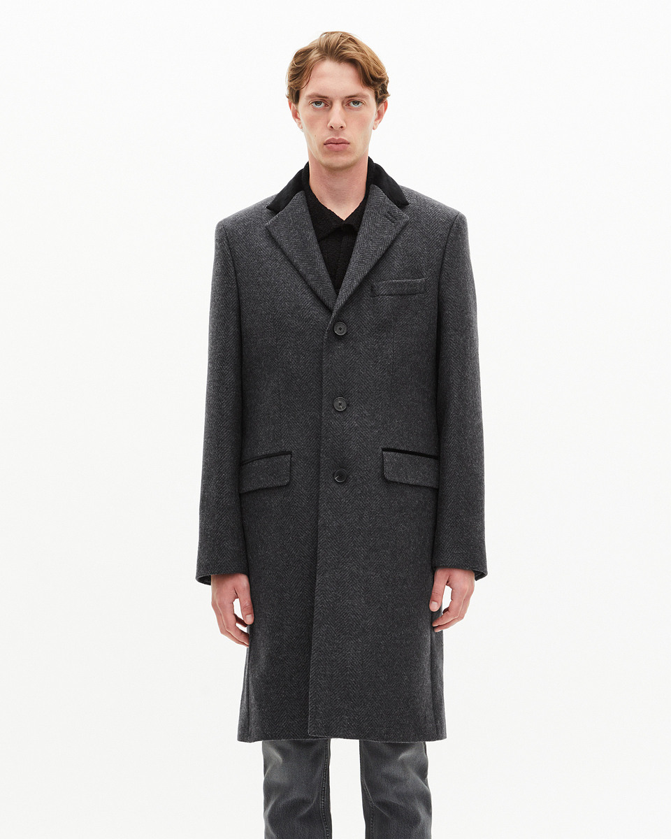 Long coat in anthracite grey wool