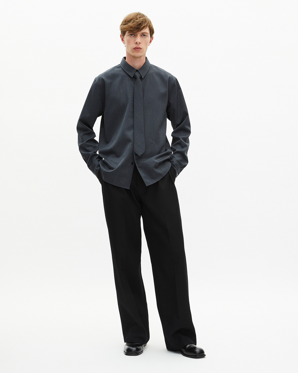 Dark gray wool blend shirt with tie