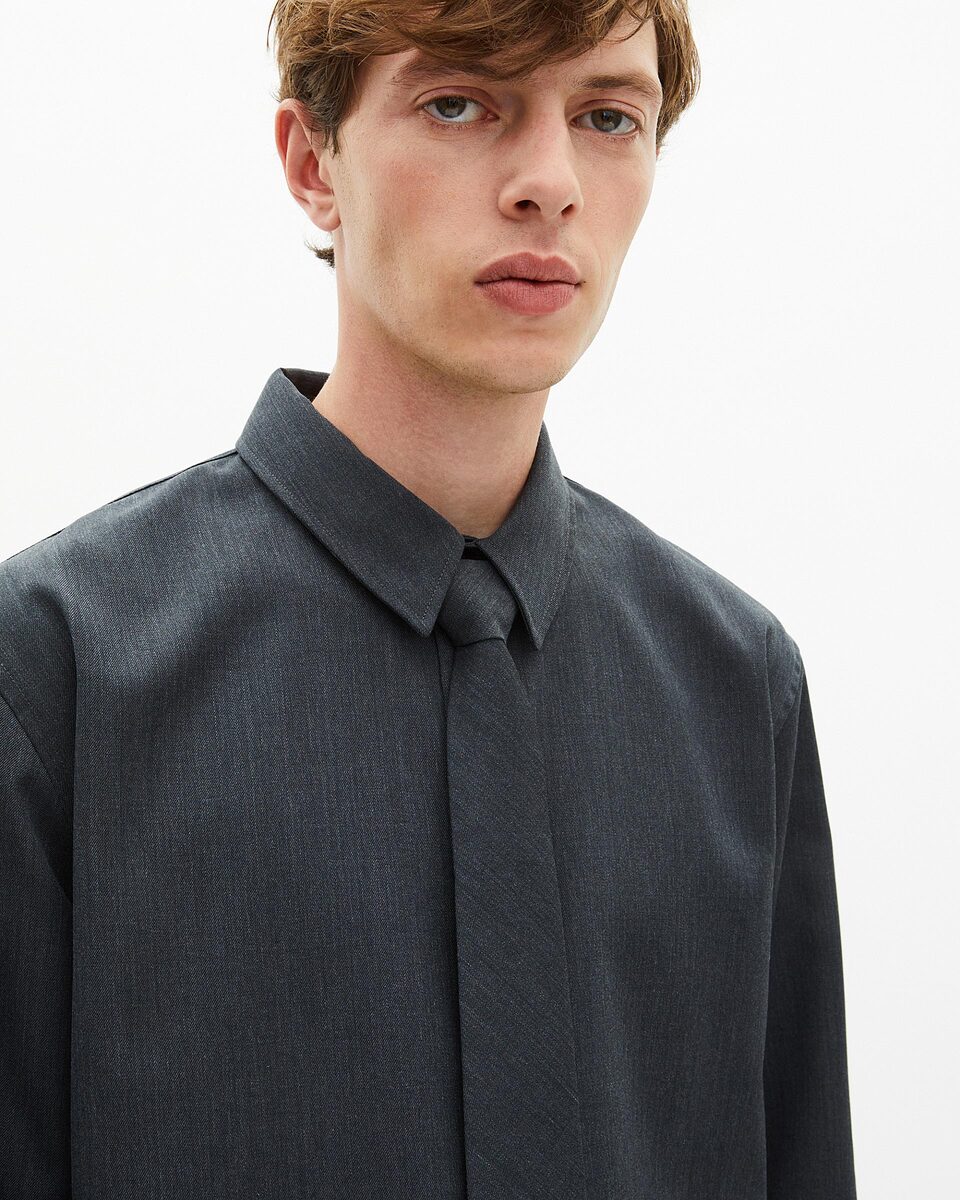 Dark gray wool blend shirt with tie