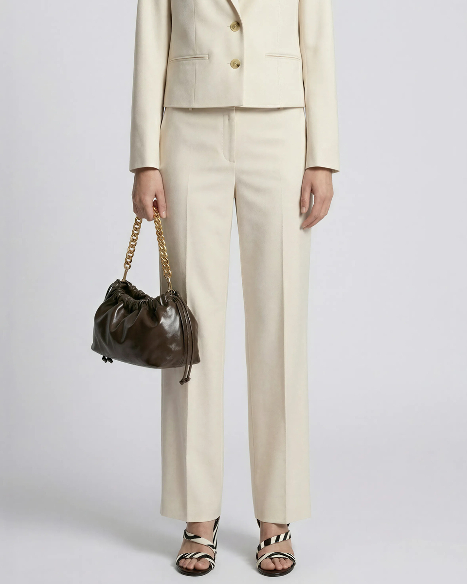 Wide-leg pants in beige linen and cotton
