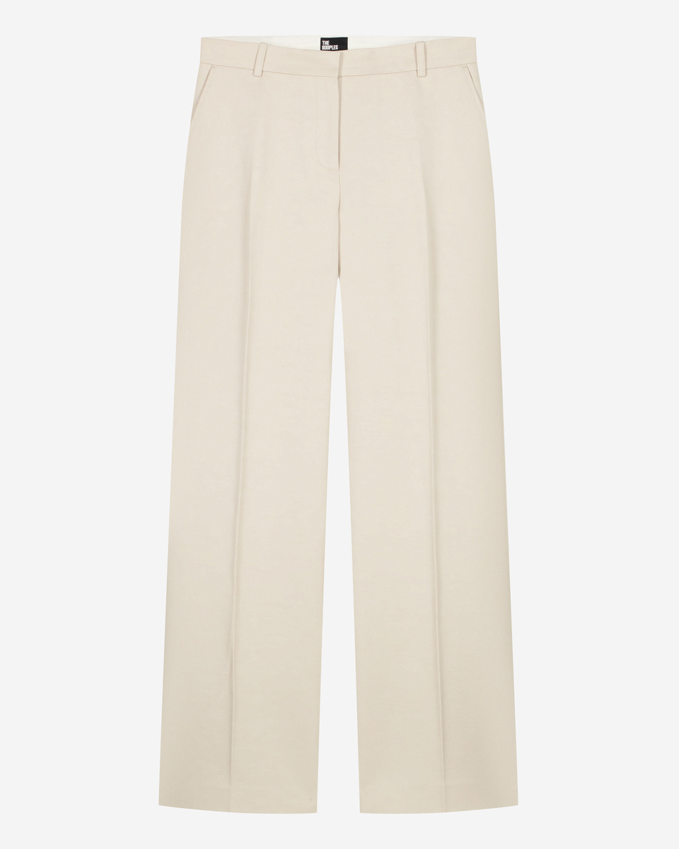 Wide-leg pants in beige linen and cotton