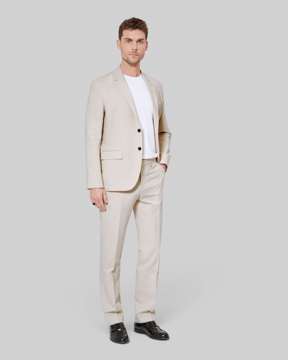 Beige cotton linen suit pants