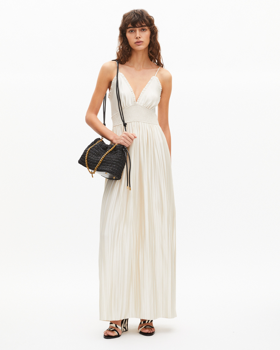 Off-white pleated maxi dress