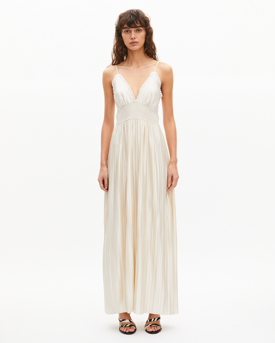 Off-white pleated maxi dress