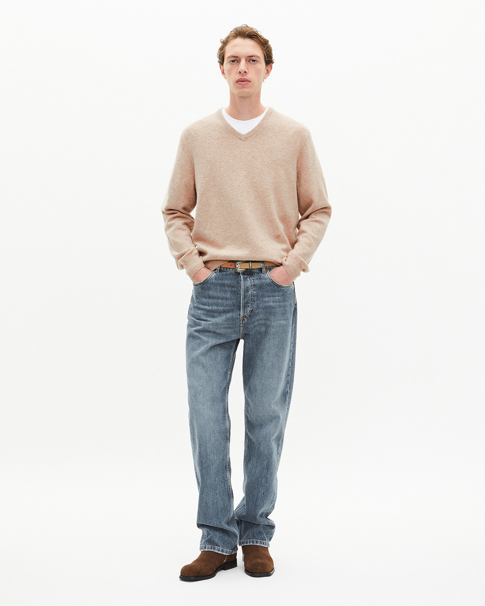 Beige cashmere V-neck sweater
