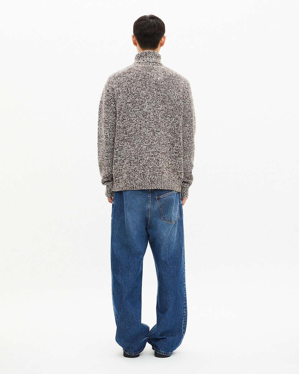 Beige and white turtleneck sweater