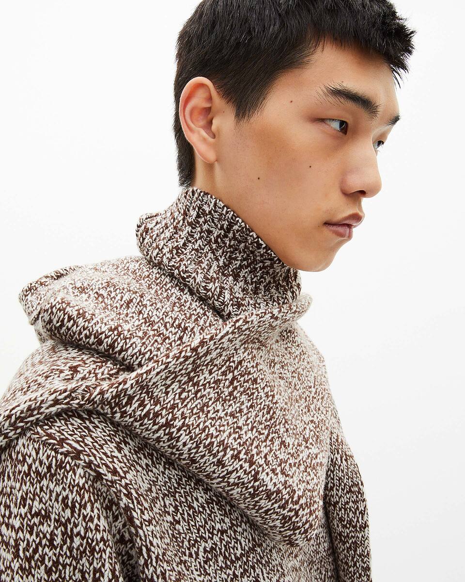 Beige and white turtleneck sweater