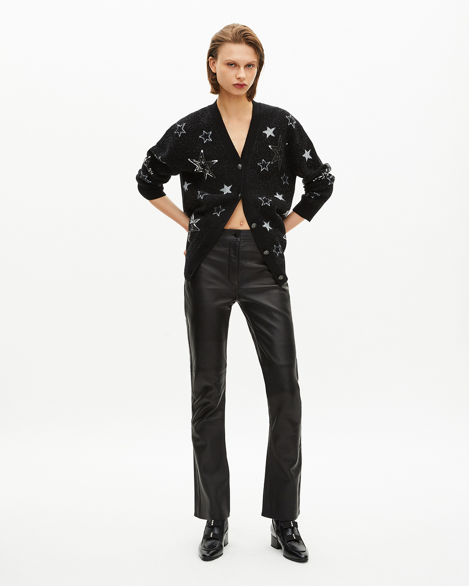 Black sequin star pattern wool cardigan