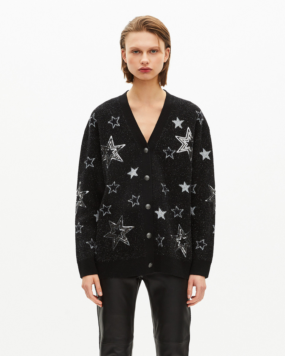 Black sequin star pattern wool cardigan