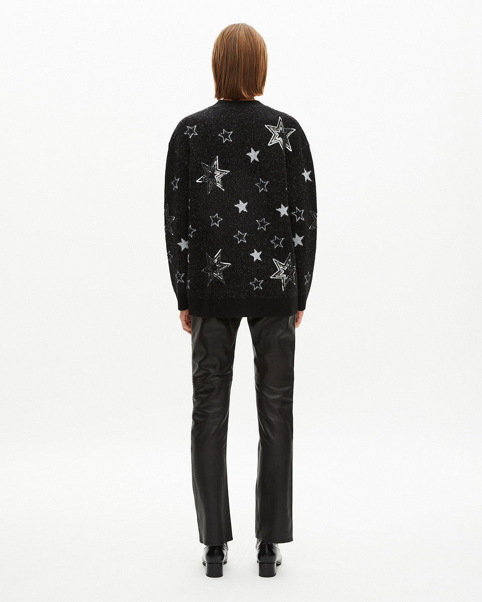 Black sequin star pattern wool cardigan