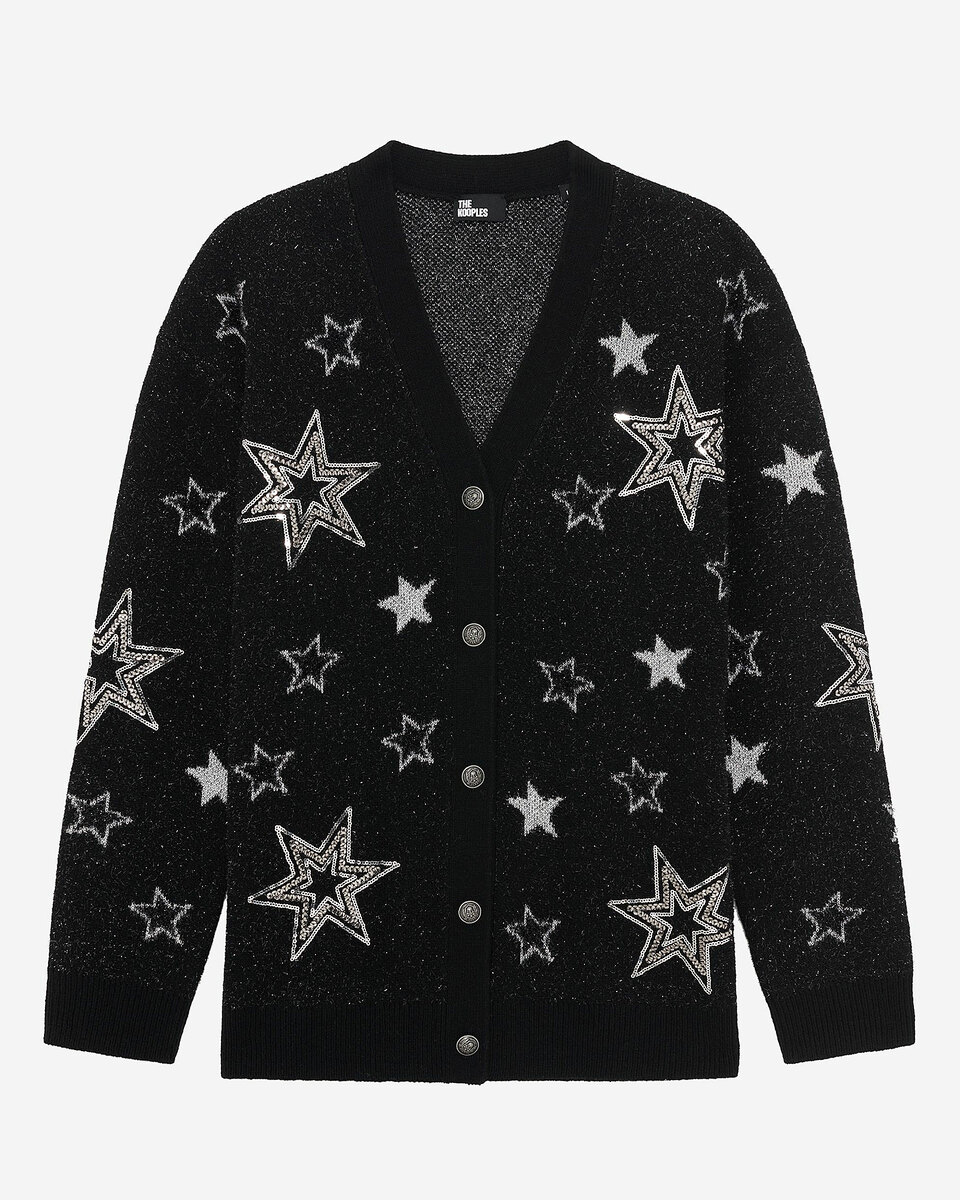 Black sequin star pattern wool cardigan