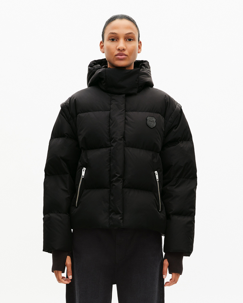Black down jacket with removable sleeves