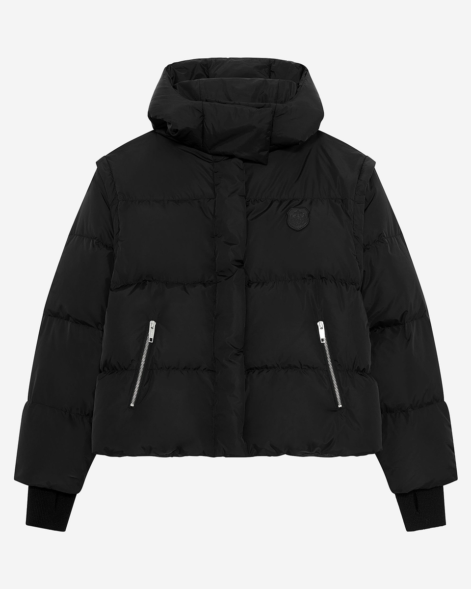 Black down jacket with removable sleeves