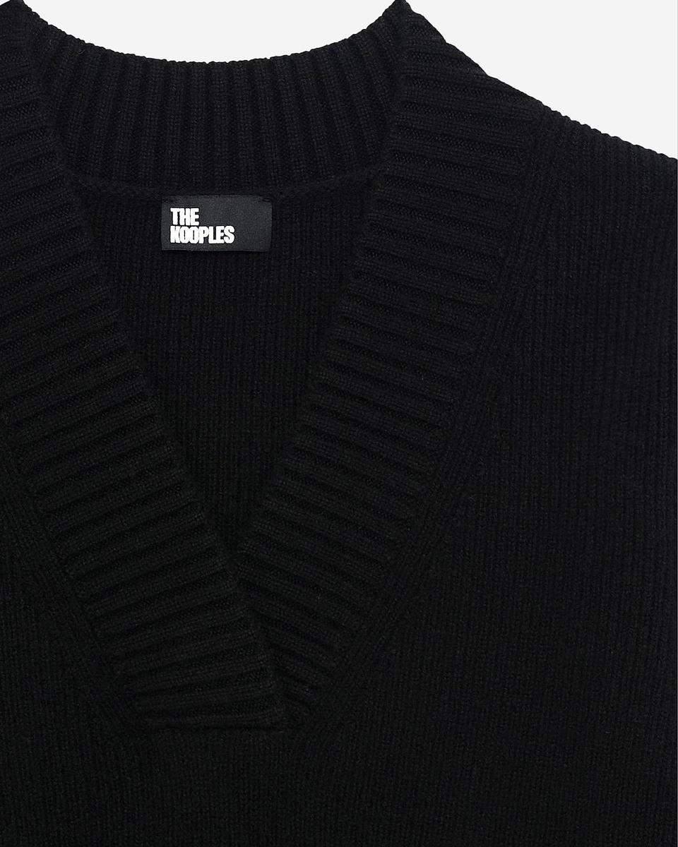 Black merino wool V-neck sweater