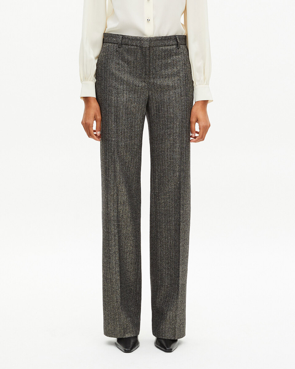 Gold and black lurex herringbone straight-leg pants