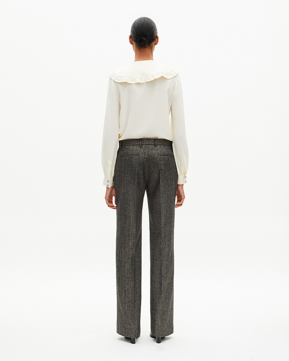 Gold and black lurex herringbone straight-leg pants