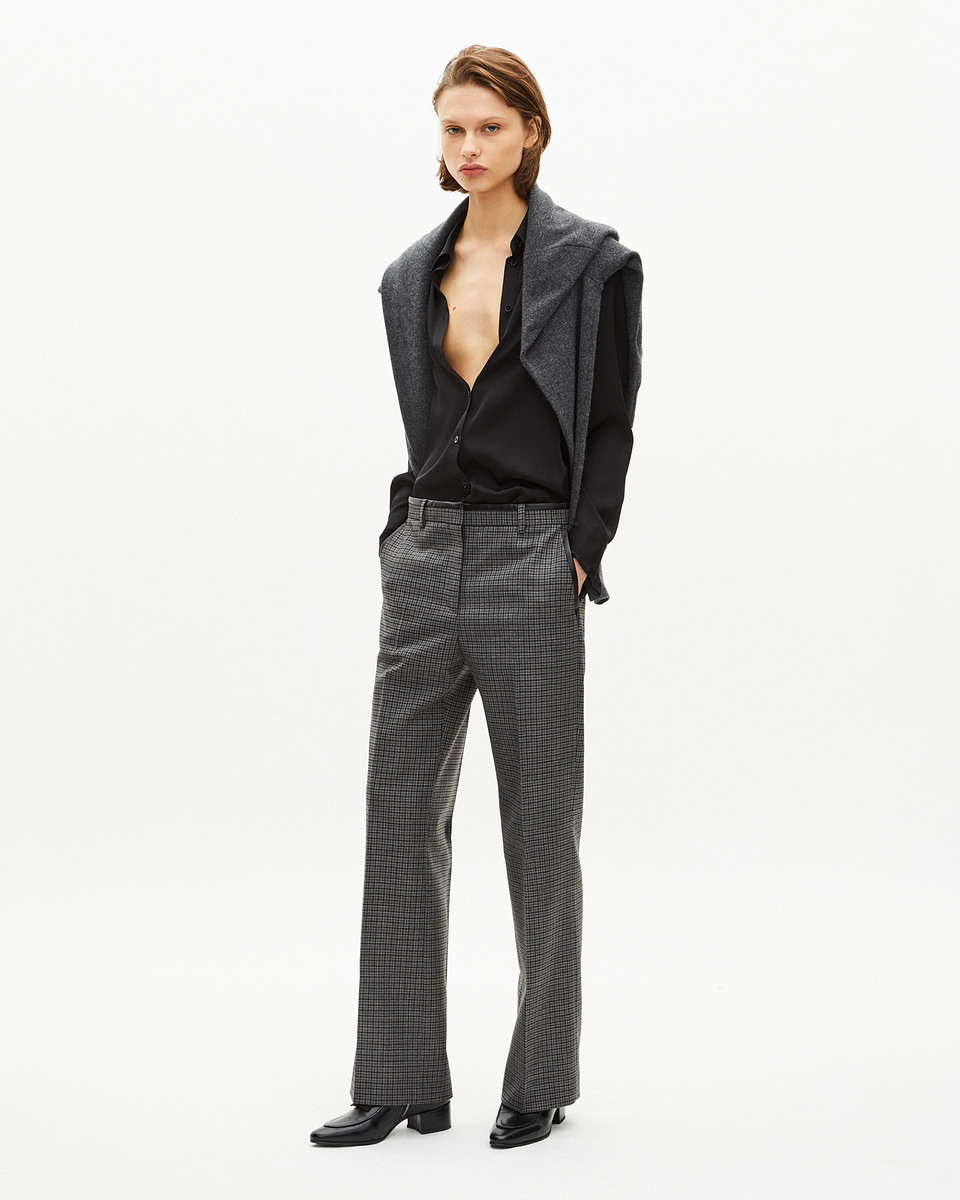 Black and grey straight-leg tailored pants