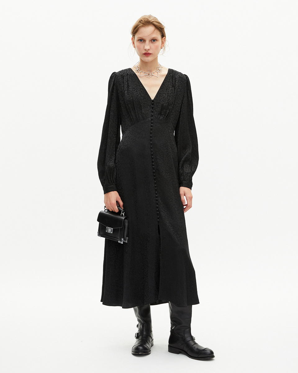 Black leopard jacquard maxi dress
