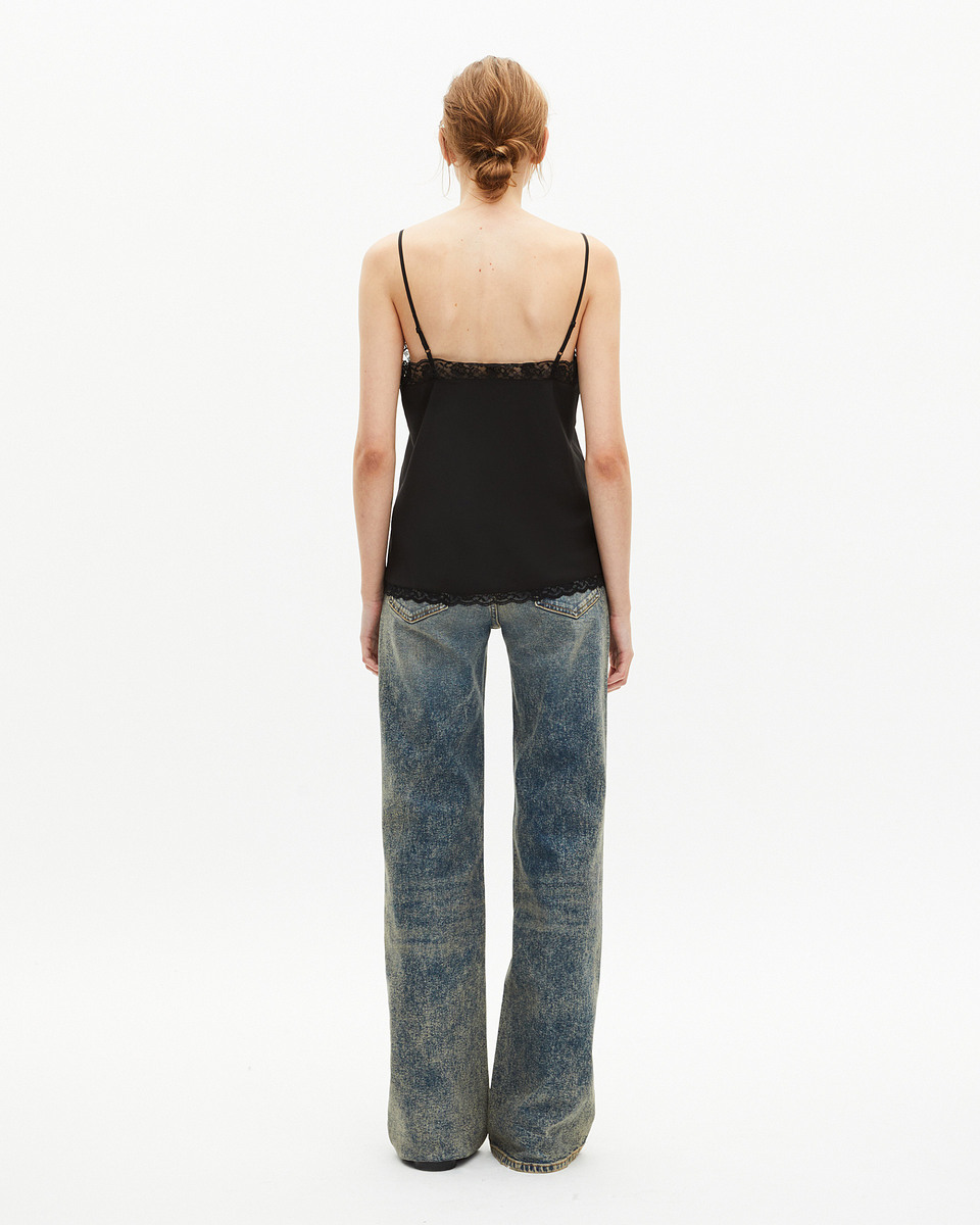 Silk camisole with black lace