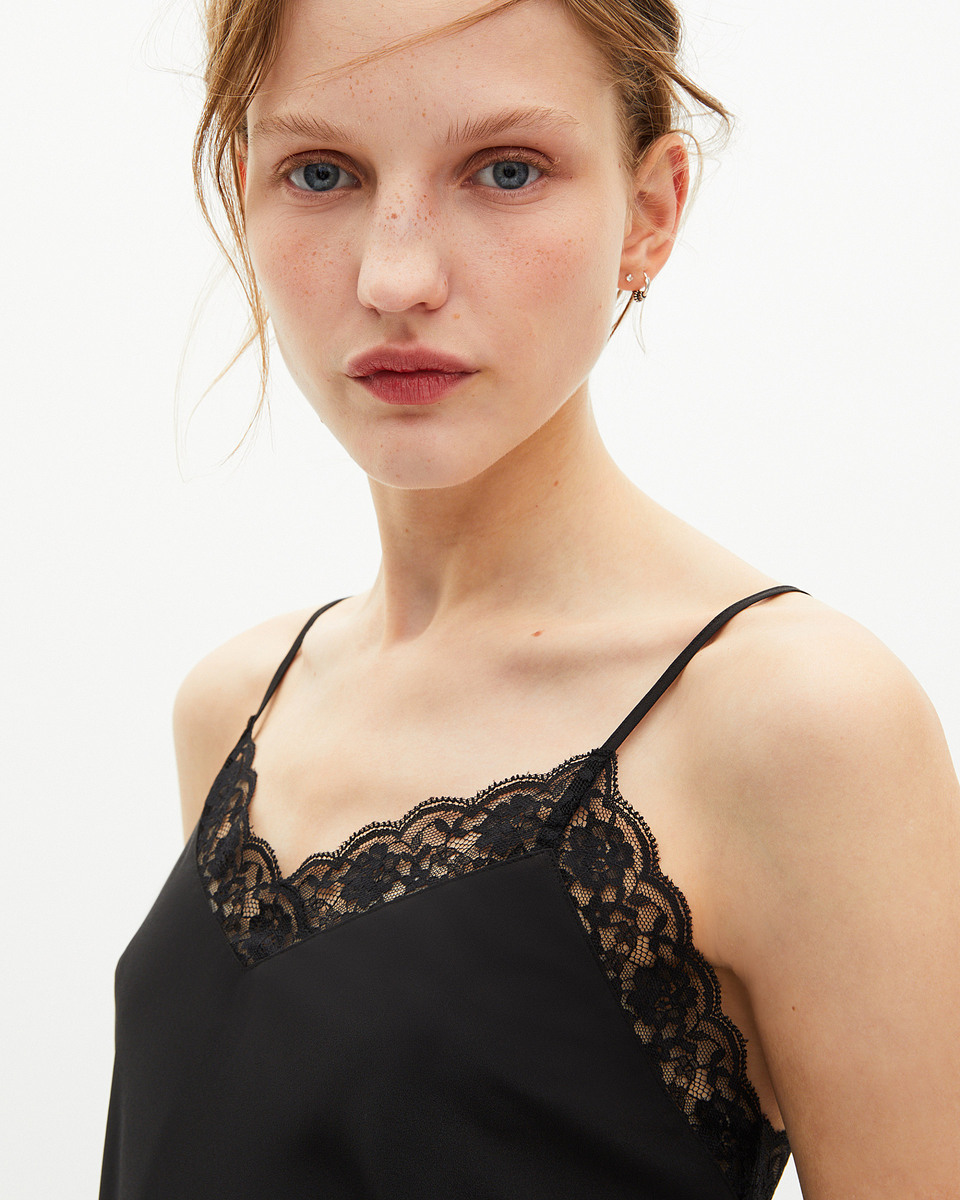 Silk camisole with black lace