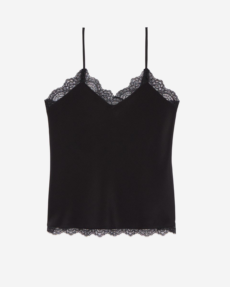 Silk camisole with black lace