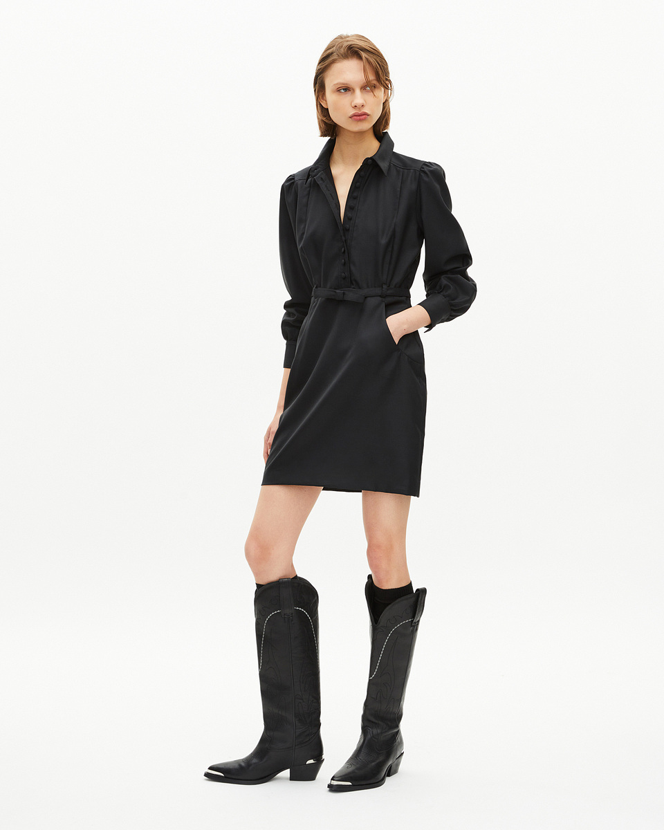 Short black wool-blend dress