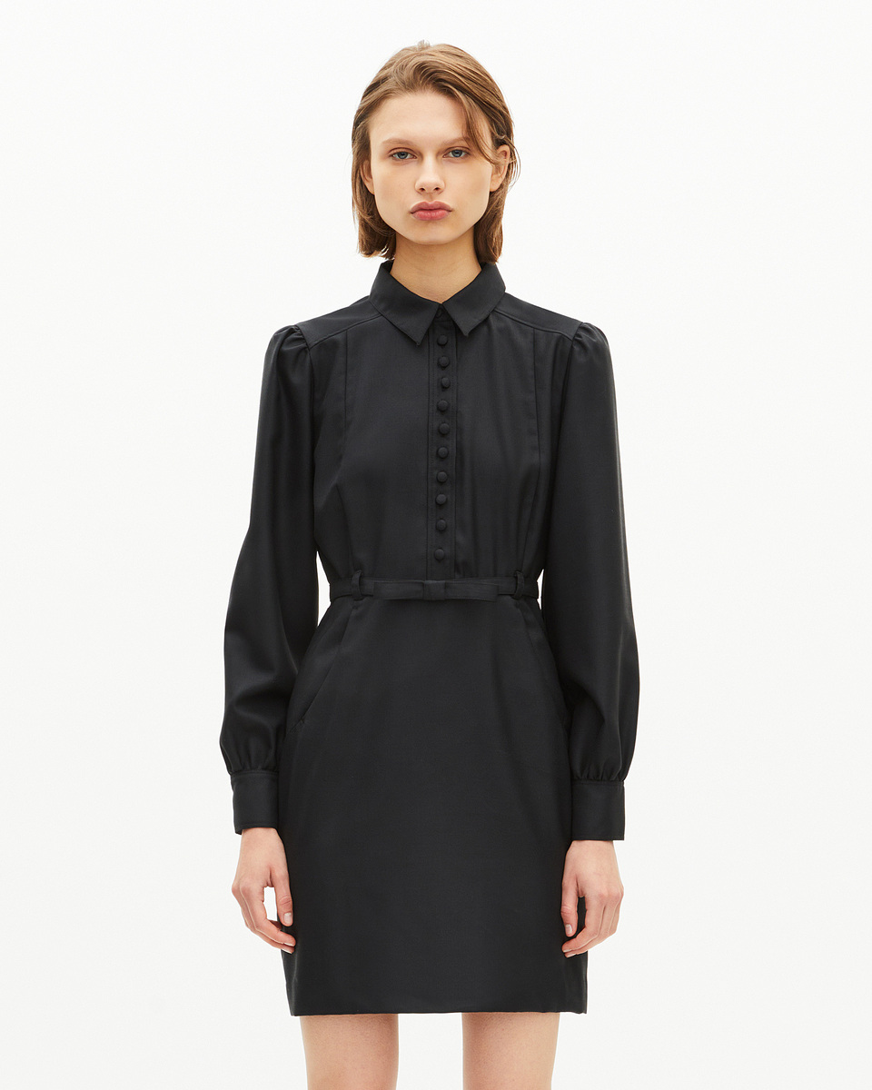 Short black wool-blend dress