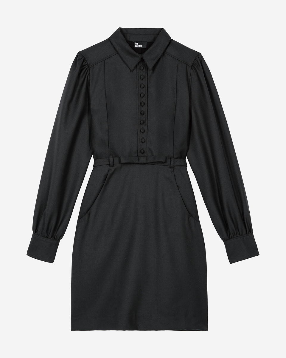 Short black wool-blend dress