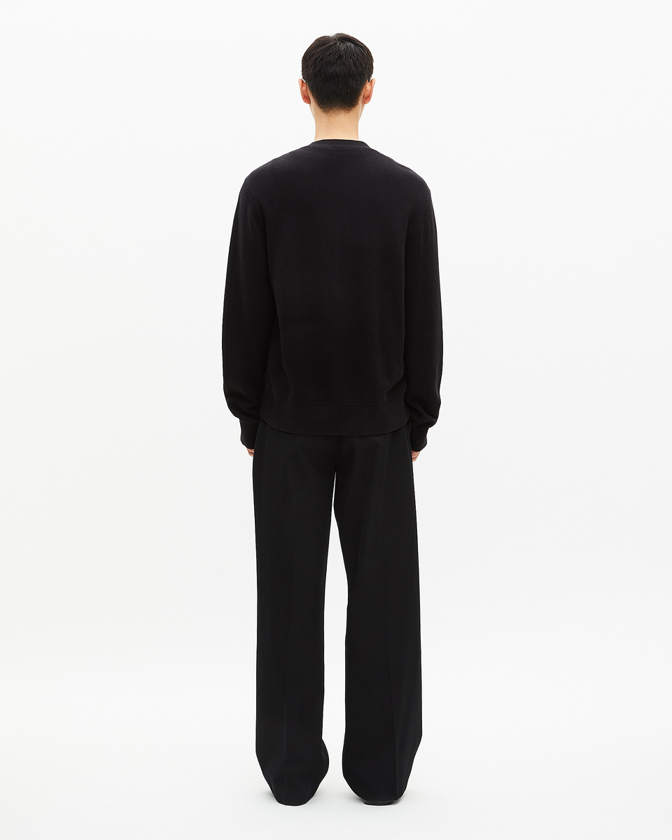 Two-material button-down cardigan with black leather