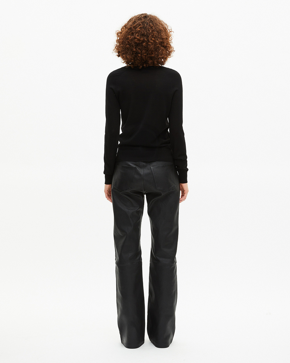 Black merino wool V-neck sweater