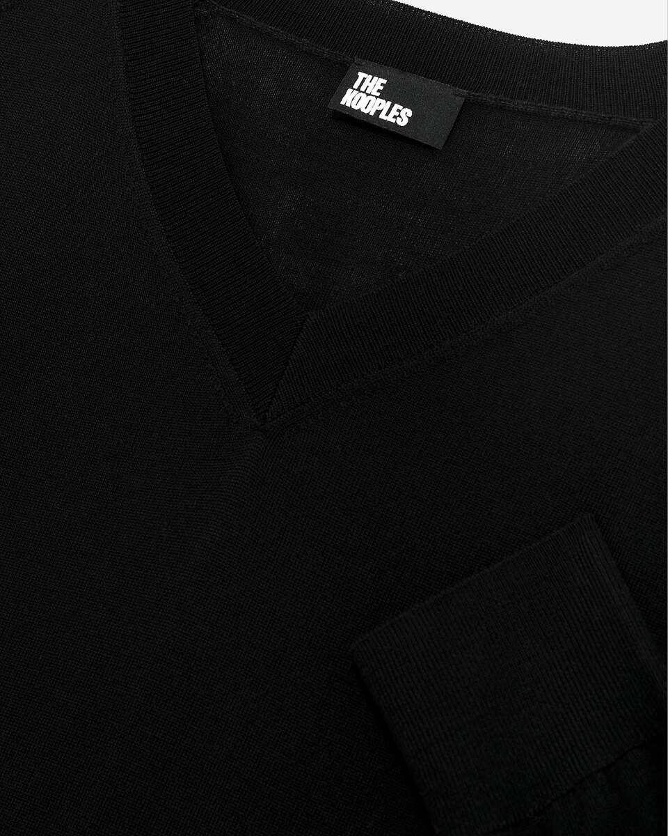 Black merino wool V-neck sweater